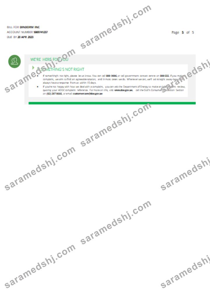 Al Ain Distribution Company utility business bill, page 5, SCR
